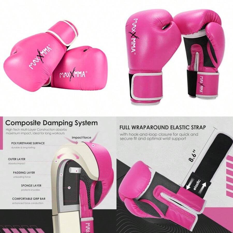 MaxxMMA - Guantes de boxeo estilo profesional para hombres y mujeres guantes de entrenamiento de bolsa pesada para entrenamiento Muay Thai Sparring Kickboxing - Rosado - Ver 1