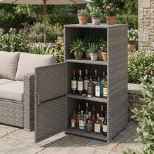 Outdoor Storage Cabinet PE Wicker Buffet Sideboard With Shelf Open & Compartment Mix Brown/Black/Mix Gray - A - View 3