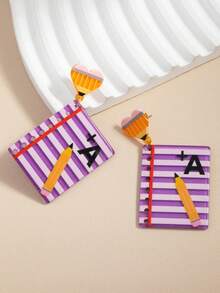 1 Pair Acrylic Book-Shaped Heart Patchwork Dangle Creative Design Earrings - Multicolor - View 4