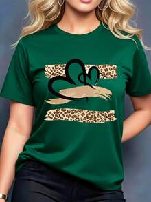 Women's Short-Sleeved Crew Neck Printed T-Shirt, Y2K, Sunset Coastal Landscape Evoking Beach Holidays, Perfect For Summer Season And Beach Getaways - 墨綠色 - 查看 1