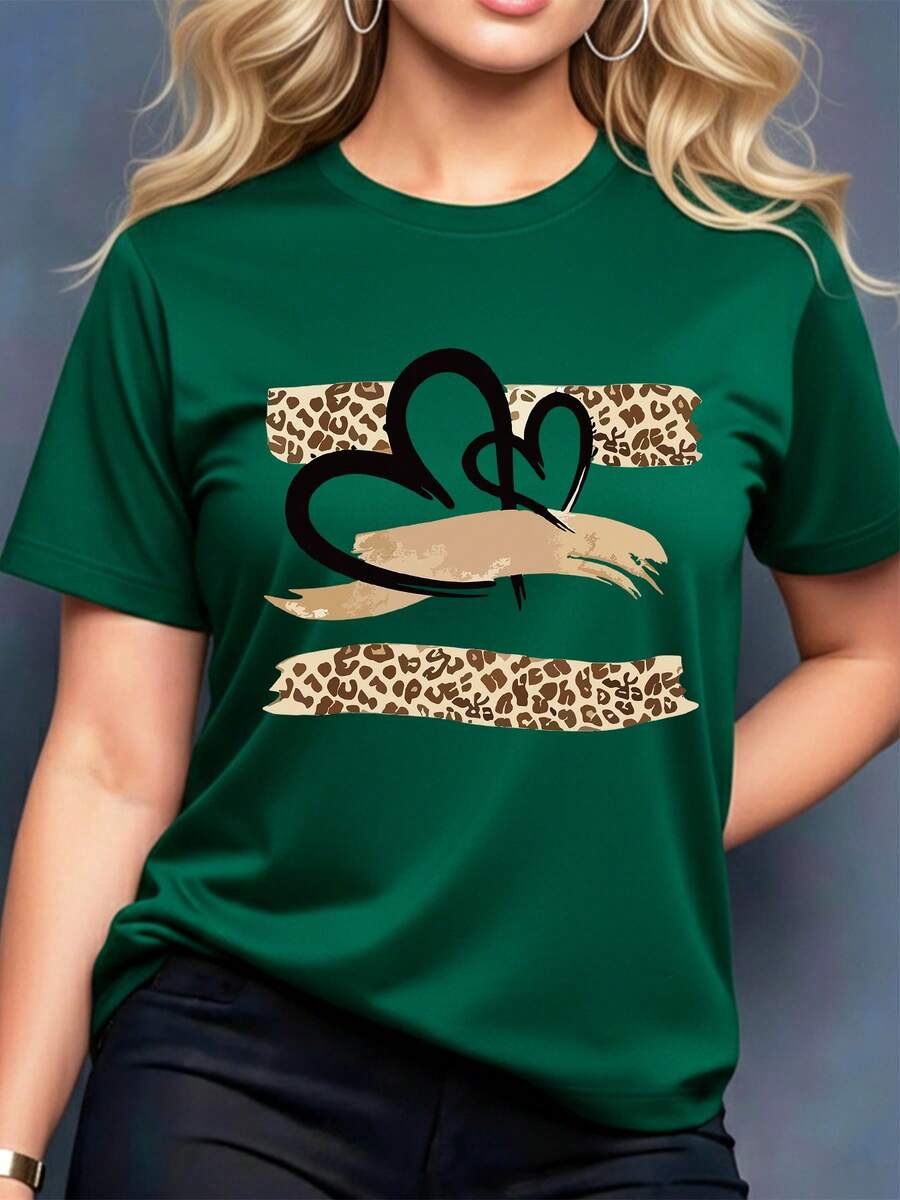 Women's Short-Sleeved Crew Neck Printed T-Shirt, Y2K, Sunset Coastal Landscape Evoking Beach Holidays, Perfect For Summer Season And Beach Getaways - 墨綠色 - 查看 1