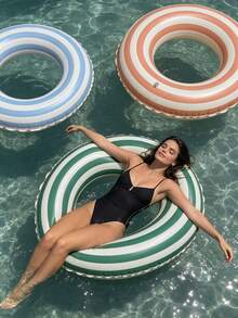 1 pieza Flotador inflable con estampado a rayas azul/verde/naranja para adultos, accesorio para fiesta en la piscina y playa, regalo perfecto de verano, colchoneta flotante para piscina para diversión y relajación en vacaciones de adultos, artículos esenciales de playa - Multicolor - Ver 3