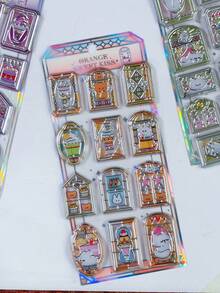 窗戶造型玻璃貼紙 花卉鏡面透明 PET 貼紙,適用於筆電、剪貼簿、滑板、吉他 DIY 創意美學貼紙 - 彩色 - 查看 3