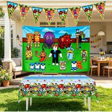 Roblox 12件組趣味老虎背景布 100x150cm + 桌布 137x274cm + 10件小旗幟 28x20cm - 防水PE派對套裝，適用於生日、萬聖節、畢業典禮、嘉年華、婚禮、嬰兒洗禮、聖誕節、復活節 - Steal a Brainrot background Combination - 查看 3