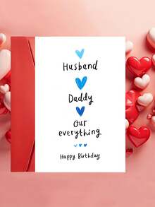 1pc "Husband Daddy Our Everything" Birthday & Father's Day Card With Envelope, Cute Blue Heart Design, Sweet Gift For Husband & Dad From Wife And Family, Blank Inside - A - View 6