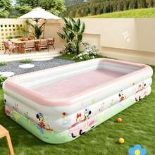 Piscina inflable familiar rectangular grande, material de PVC resistente al calor con estampado de dibujos animados, adecuada para juegos en el patio trasero - C - Ver 5
