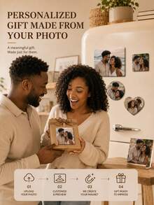 Customized Photo Refrigerator Magnet Set, Personalized Image Fridge Magnets, Including Rectangular, Square, Round And Heart Shapes, Can Upload Your Own Photos Or Customize Text, Multiple Image Display, Suitable For Kitchen And Living Room, Commemorative Gift For Family, Couples, Pets - Multicolor - View 4