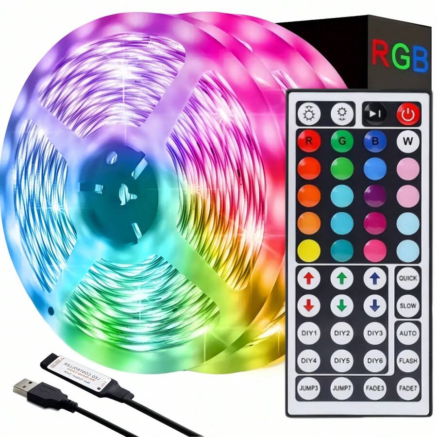 أضواء شريط LED متغيرة الألوان 1-30 متر للغرفة، شريط RGB بتوصيل USB 5 فولت قابل للتعتيم، مع جهاز تحكم عن بعد بالأشعة تحت الحمراء 44 مفتاح، مثالي للديكور الداخلي، عيد الميلاد، الحفلات، عيد الميلاد، - متعدد الألوان، قابل للقطع - متعدد الألوان - مشاهدة 1