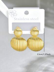 1 Pasang Anting Wanita Minimalis Liontin Geometris Stainless Steel - Emas 1437 - View 3