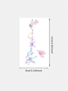 1 Pc Rainbow Watercolor Butterfly Script Lettering Temporary Tattoo, Waterproof Curved Collarbone Fake Tattoo, Romantic Floral Star Body Art For Shoulder & Clavicle - Multicolor - View 5