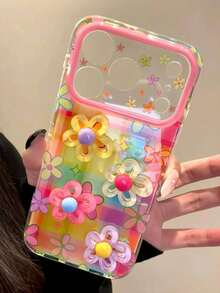 1個 適用於 Apple 17Pro 手機殼 Apple 16promax 夏季 Ins 彩色 3D 花朵 小眾新款 16 女款 防摔 13 軟殼 15pro 全包覆 Apple 14 保護殼 - 花朵格子 - 查看 2