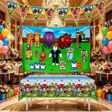 Roblox 12件組趣味老虎背景布 100x150cm + 桌布 137x274cm + 10件小旗幟 28x20cm - 防水PE派對套裝，適用於生日、萬聖節、畢業典禮、嘉年華、婚禮、嬰兒洗禮、聖誕節、復活節 - Steal a Brainrot background Combination - 查看 2