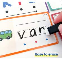 60pcs CVC Word Dry Erase Flash Cards, Reusable Phonics Learning Cards With Marker, Early Reading And Writing Practice Educational Toy For Kids - 彩色 - 查看 5