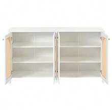 Modern Minimalist Sideboard With 4 Rattan Doors And Metal Handles; Simple Storage Unit For Dining Room, Living Room Or Kitchen (White) - 白色 - 查看 9