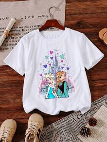 Disney Elsa & Anna: Sisters Forever Graphic Tee,Summer Casual T-Shirt For Boys And Girls, Soft And Comfortable Fabric, Graduation Season Gift Party Game - 白色 - 查看 2