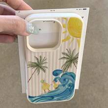 1個 TPU材質夏季粉色條紋衝浪橡皮鴨椰子樹圖案手機殼 適用於 iPhone 17 Pro Max/17/16 Pro Max/15/13/12/11/S20 FE/A15/S24/A55/Note 11/Note 12/Note 13 Pro 全包覆防震軟保護套 - 白色 - 查看 3