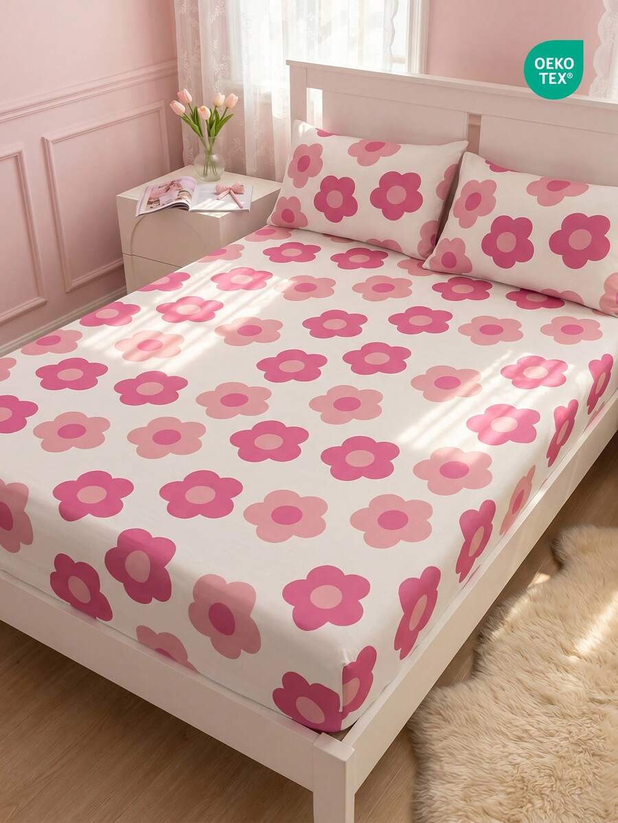 1pc Fitted Sheet, Mattress Protector, Bed Cover, Fitted Sheet, Wrinkle-Resistant, Breathable & Comfortable, Fits All Bed Sizes, Suitable For School Dorm Bedding, Bedroom Decor, Bedding, Pillow And Pillowcase Not Included, Machine Washable, OEKO-TEX Certified