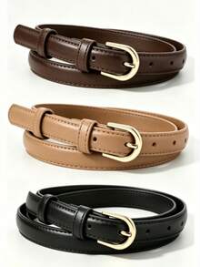 1pc/3pcs Solid Color Casual PU Leather Waist Belt, Thin Style For Women, All Season - A - View 20
