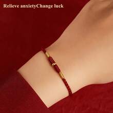 Gelang Anyaman Tali Merah + Manik-Manik Emas, Gelang Keberuntungan dan Berkah untuk Kekayaan, Keseimbangan Fisik dan Mental, serta Meredakan Kecemasan - Gelang - View 6
