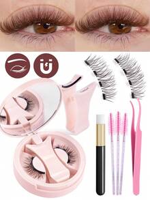 MAANGE Mother's Day Gift 1 Set Reusable Magnetic Eyelashes With Eyelash Curler, Natural Look Without Glue, Easy To Wear And Remove, 3D Soft Curly Fluffy Faux Lashes - Natural Lashes - View 14