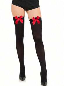 1 Pair Women's Over-The-Knee Socks, Velvet Material, Non-Slip Design, Satin Bow Decoration, Multiple Colors Available, Suitable For Parties And Gatherings, Great Gift, Y2K Style, Comfortable To Wear - Multicolor - View 12