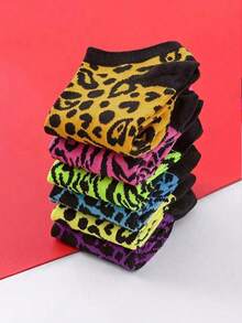 1/6 Pasang Kaos Kaki Pendek Wanita, Motif Leopard, Bergaris Warna Kontras, Gaya Jalanan Festival Musik, Cocok untuk Pakaian Pesta Karnaval, Keren, Modis, Campuran Acak, Kaos Kaki Pendek Motif Leopard Lucu, Modis Serbaguna, Sederhana Nyaman, Lembut dan Bernapas, Cocok untuk Pemakaian Sehari-hari, Musim Semi, Musim Panas, Musim Gugur - MultiWarna - View 2