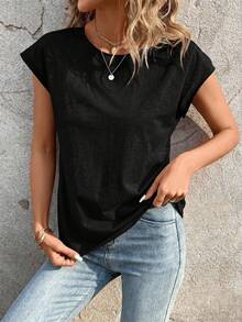 Lucid Casual T-Shirt With Round Neck And Batwing Sleeves - 黑色 - 查看 1