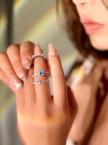 Light Luxury Classic Layered Ring Set, Women's Fashion High-End Elegant Zirconia Inlaid Combination Ring Set 3pcs - JZ22702 - View 2