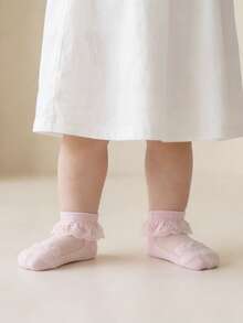 1雙女童幼兒薄款冰絲透氣玻璃纖維棉短襪 嬰兒襪 - 粉色 - 查看 5