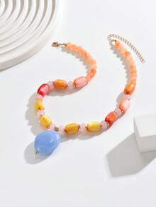 1pc Or 4pcs Exaggerated Bohemian Fashion Elegant Dopamine Colorful Asymmetrical Plastic Pendant Necklace, Fashion Elegant Layered Jewelry Set For Vacation, Beach, Party, Dinner, Daily Wear And More, Plastic Size, Position, Color And Pattern Are Multi-Color Handmade, Each Piece Is Different But Doesn't Affect Your Purchase - Multicolor - View 5