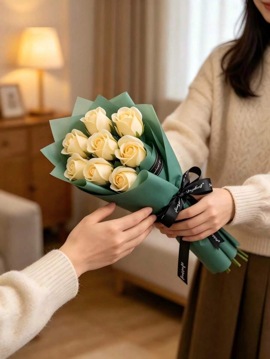 20 pièces Fleurs de savon parfumées Roses artificielles, Matériau de savon de bain à l'huile essentielle, Fleurs fausses éternelles réalistes, Cadeau de la Saint-Valentin, Faveur de mariage, Décoration de bureau à la maison - Multicolore - Voir 1
