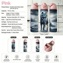 1pc 24oz Stainless Steel Water Bottles With Straw, Frozen Wolf Forest Design Tumbler Wrap For Wolf Lovers, Adults, And Winter Holiday Gifting, Featuring A Mystical Icy Wolf In A Snowy Woodland Scene. - 彩色 - 查看 11