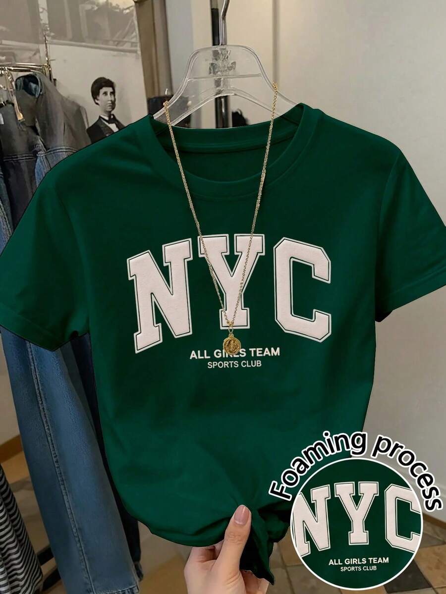 SXResyla Camiseta de mujer de manga corta, cuello redondo y estampado de oso, de estilo casual - Verde militar - Ver 1