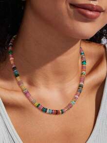 1 pieza Collar de cuentas de piedra natural con colores arcoíris estilo bohemio y dopamina, cadena de clavícula vintage de orgullo para mujeres, adecuado para uso diario, vacaciones, viajes, uso casual, regalo de joyería de moda para familiares y amigos - color - Ver 7