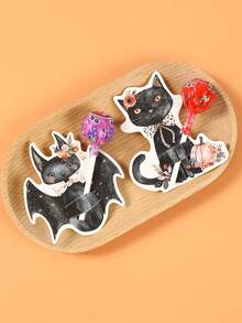 48pcs Halloween Lollipop Decoration Cards, 6 Styles Vintage Floral Black Cat Witch Mummy Skeleton Camper Cutout Candy Cards, Halloween Party Candy Packaging Labels, 2026 Halloween Decor, Halloween Party Supplies, Trick Or Treat, Ghost Party Decoration - Halloween B - View 4