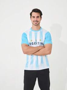 SURUIDA 2026 World Cup Argentina Men's Football Jersey & Youth Crew Neck Sports T-Shirt, Printed With Argentina Letters, Stripes, Star Patterns. Fall - Blue and White - View 7