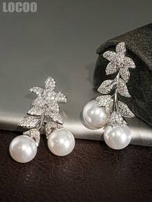 1 Pair Beautiful Cubic Zirconia & Faux Pearl Earrings, Designed For Women, Suitable For Wedding, Engagement, Anniversary Party, Valentine's Day Gift - 1# - View 7