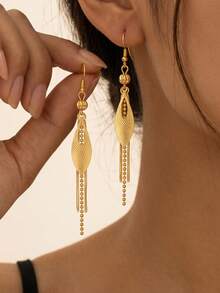 2pcs Fashionable Personalized Tassel Pendant Earrings, Suitable For Women's Daily Wear, Gift - Gold - View 3