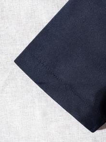 Boys' Classic Casual Preppy Navy Blue Short Sleeve Shirt For Formal Events, School Gatherings And Performances - Navy Blue - View 7