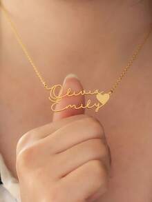 1 pièce Collier cœur style minimaliste, collier pendentif cœur en acier inoxydable doré personnalisé avec noms en haut et en bas, collier de couple romantique personnalisé à la mode avec surnom, collier de sœur, bijoux pour femmes, cadeau de la Saint-Valentin pour épouse et fille, cadeau de vacances, cadeau de saison de remise des diplômes, bijoux personnalisés - Multicolore - Voir 3