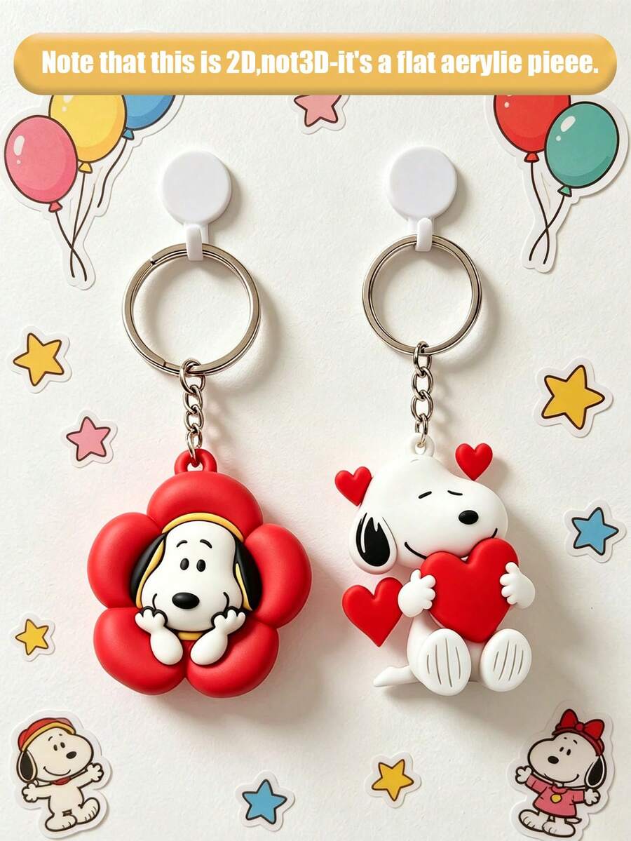 Set Gantungan Kunci Snoopy Tema Hati Hari Valentine (2 buah), Gantungan Kunci Snoopy Berbalut Bunga Merah & Memeluk Hati, Aksesori Multifungsi untuk Kunci Mobil dan Tas Tangan, Aksesori Kasual & Hadiah Kejutan Ulang Tahun - MultiWarna - View 1