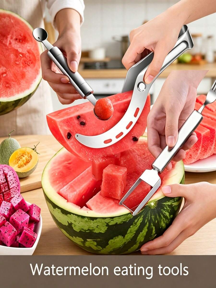 3件組不鏽鋼西瓜切片器、西瓜切片刀、西瓜果肉分離器、西瓜挖球工具、夏季西瓜食用工具、餐具套組、廚房配件、送給爸爸的禮物、餐具套組、送給女性朋友的禮物、食物儲存盒、廚房配件、廚房裝飾、廚房配件、廚房用品、家居配件、廚房儲存用品、露營必需品、露營必需品、假日必需品