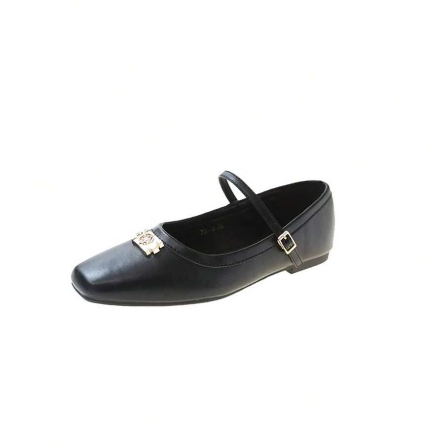 2026 New - British Style Round Toe Mary Jane Shoes For Women, Retro Chunky Heel Dress Pumps With Ankle Strap - Black Square Buckle - View 1