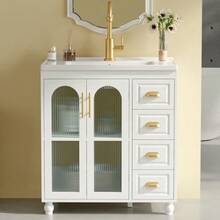 Single Sink Bathroom Vanity Unit With 80cm Vanity Unit And White Ceramic Sink - 白色 - 查看 2
