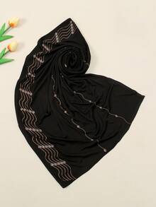 1pc New Style Mercerized Cotton Wavy Rhinestone Scarf For Women, Muslim Headscarf, Soft And Thin Long Scarf, Elegant Headscarf For Daily Outing - Multicolor - View 3