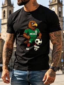 Blusa de manga corta de escote en V para hombre con patrones estampados de pájaros voladores, camisetas deportivas transpirables y de secado rápido, queridas por los aficionados al fútbol - Negro - Ver 7
