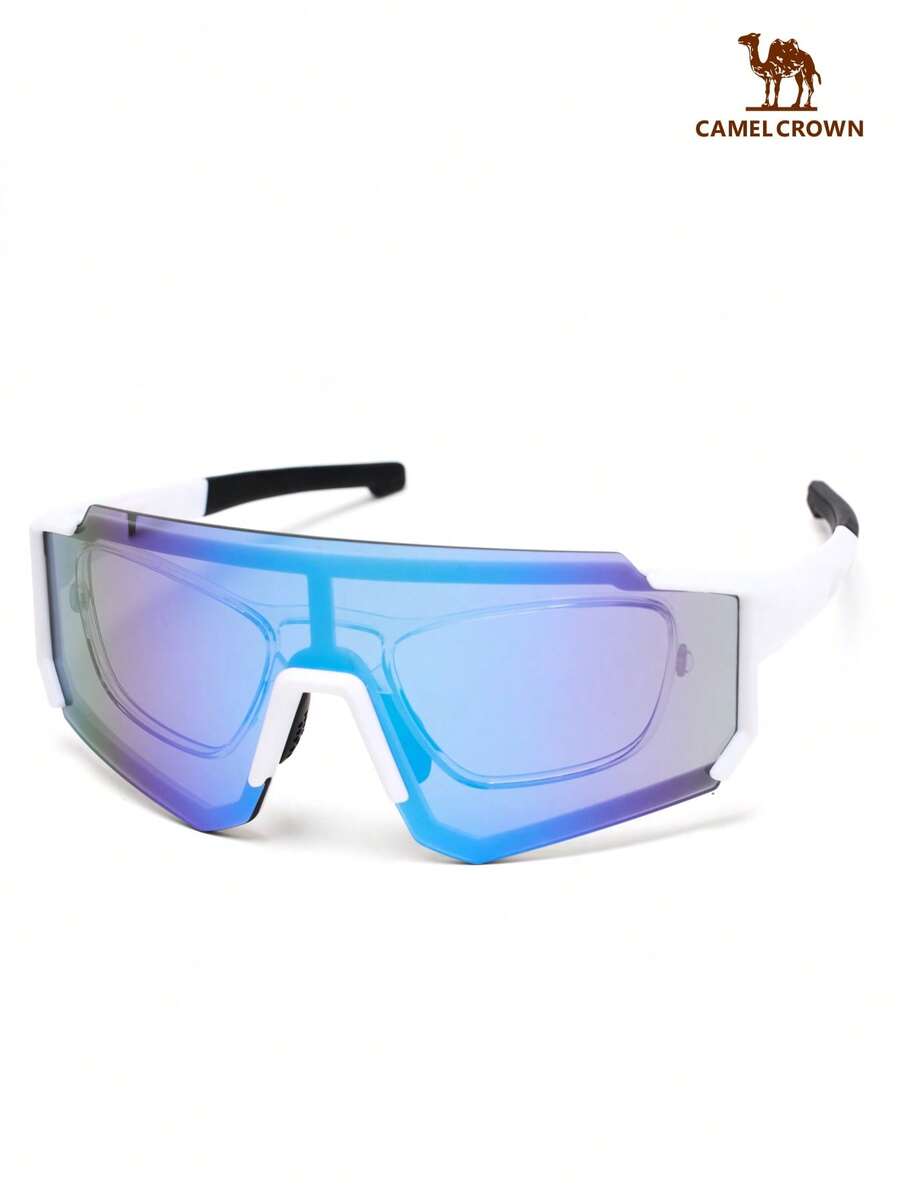 Women's Outdoor Polarized Fashionable Foldable Sports Glasses - White Framed In Dark Purple - View 1