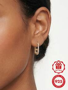 1 Pair Original 925 Sterling Silver Plated 18K Gold Hollow Heart U-Shaped Women's Fashion Elegant Earrings, Suitable For Daily Wear, Party, Shopping And Other Occasions, Exquisite Jewelry Gift - Gold - View 8
