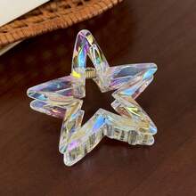 6pcs Multicolor Holographic Star Hair Claw Clips, 3D Faceted Iridescent Laser Texture, Macaron Gradient Colors, Large Hollow Star Design, Strong Grip For Thick Hair, Sweet & Cool Y2K Baddie Style, Versatile For Daily Hairstyles And Outfits, Aesthetic Clips - Multicolor - View 10