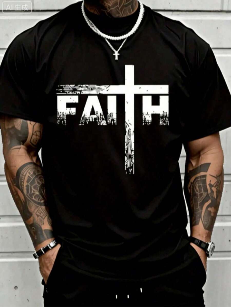 Camisetas Cristianas - Camisetas Cristianas de Fe y Cruz - Camiseta de Fe 100% Algodón Grueso 2025 GCV1 - Negro - Ver 1